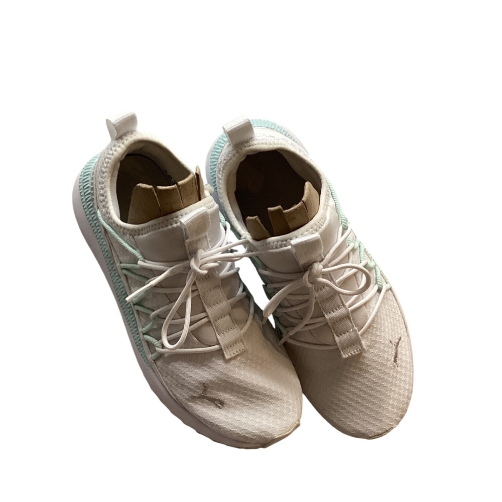 Puma Women's White Mint Green Lace Up Athletic Shoes Sneakers Size 8